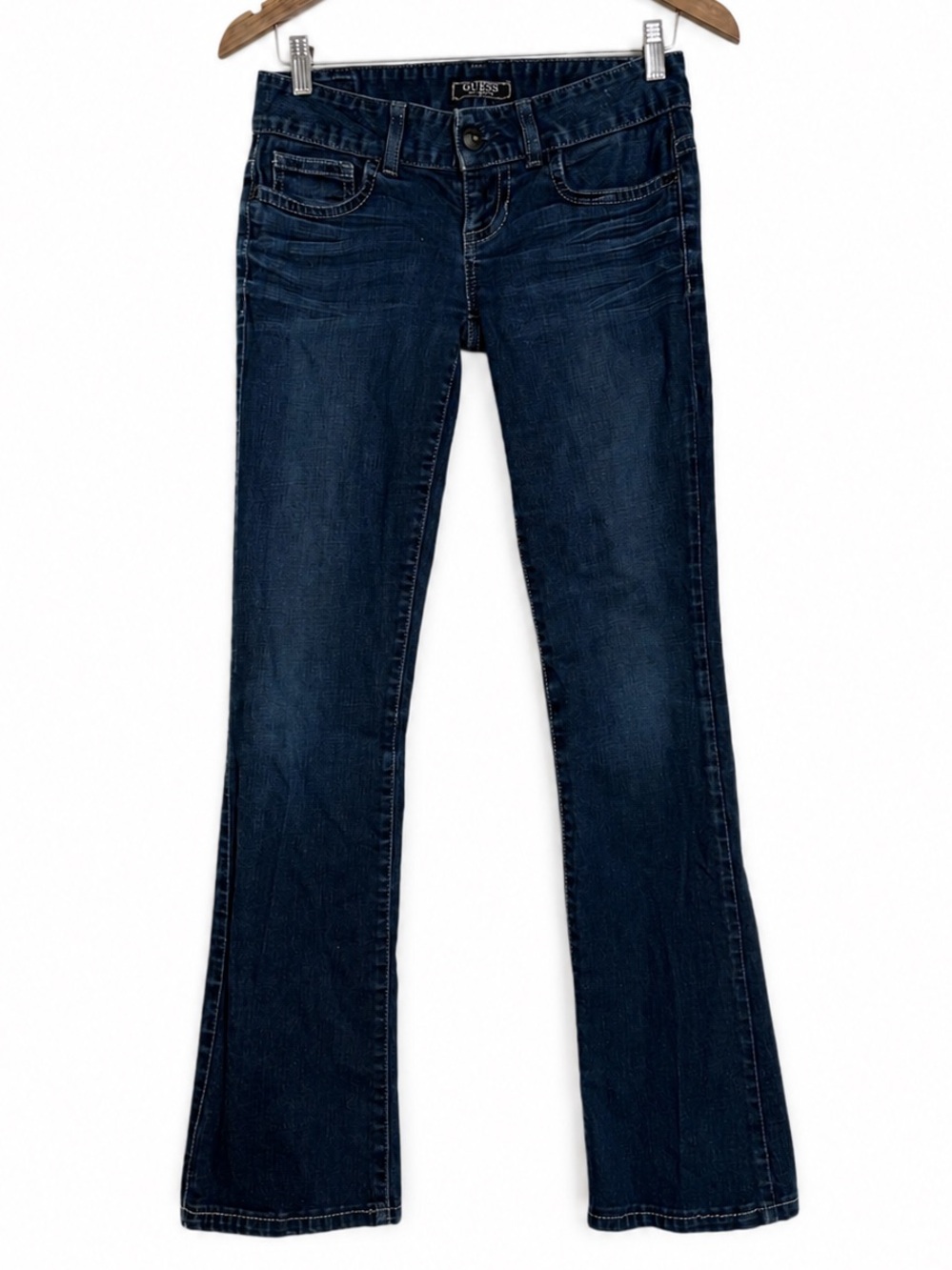 Guess Daredevil Bootcut Jeans Size 26 Dark Wash Embellished Pockets Y2K look